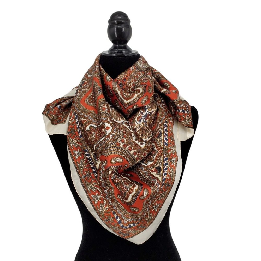 Debenhams Silky Scarf Rust Brown Multicolor Persian Paisley 34"